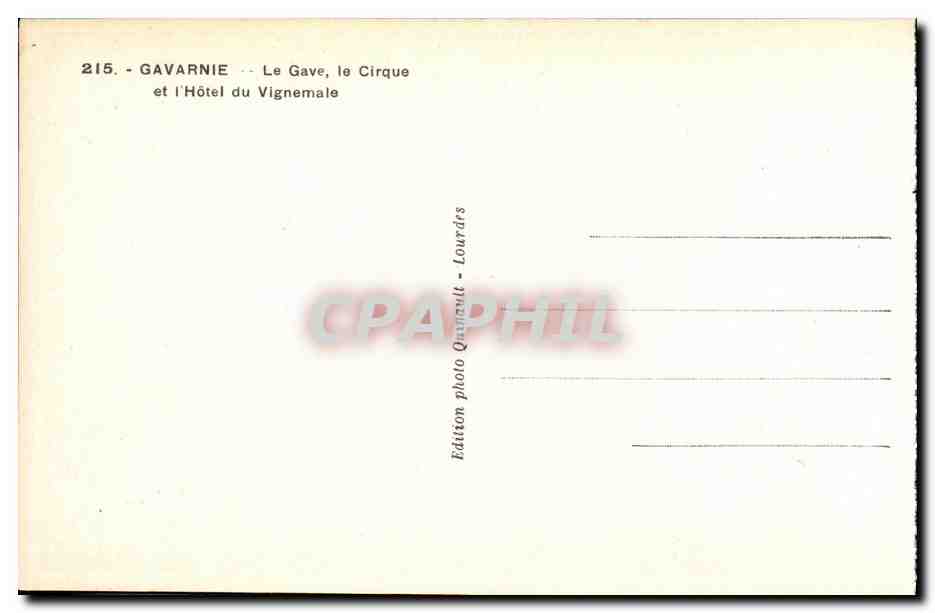 Gavarnie — Le Gave, le Cirque et l'Hôtel du Vignemale — Édition photo Quarrault - Lourdes — Rückseite