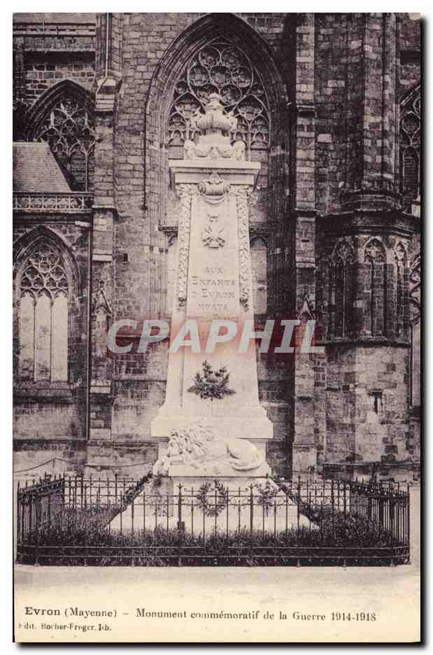 Evron (Mayenne) — Monument commémoratif de la Guerre 1914-1918 — éditeur Bocher-Froger, Lb.