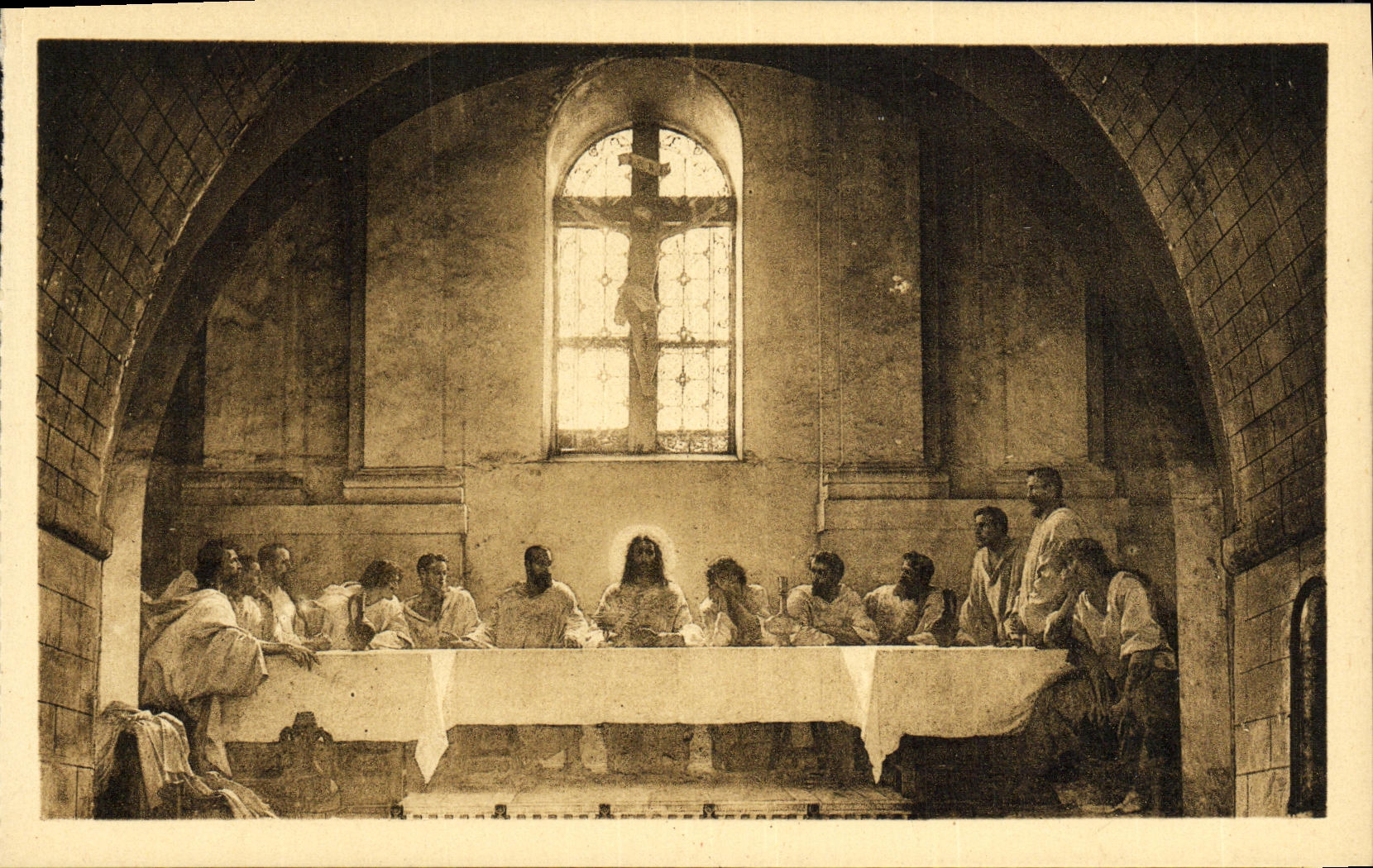 CPA Ile Saint Honorat Monastere Tableau de la Cene au refectoire