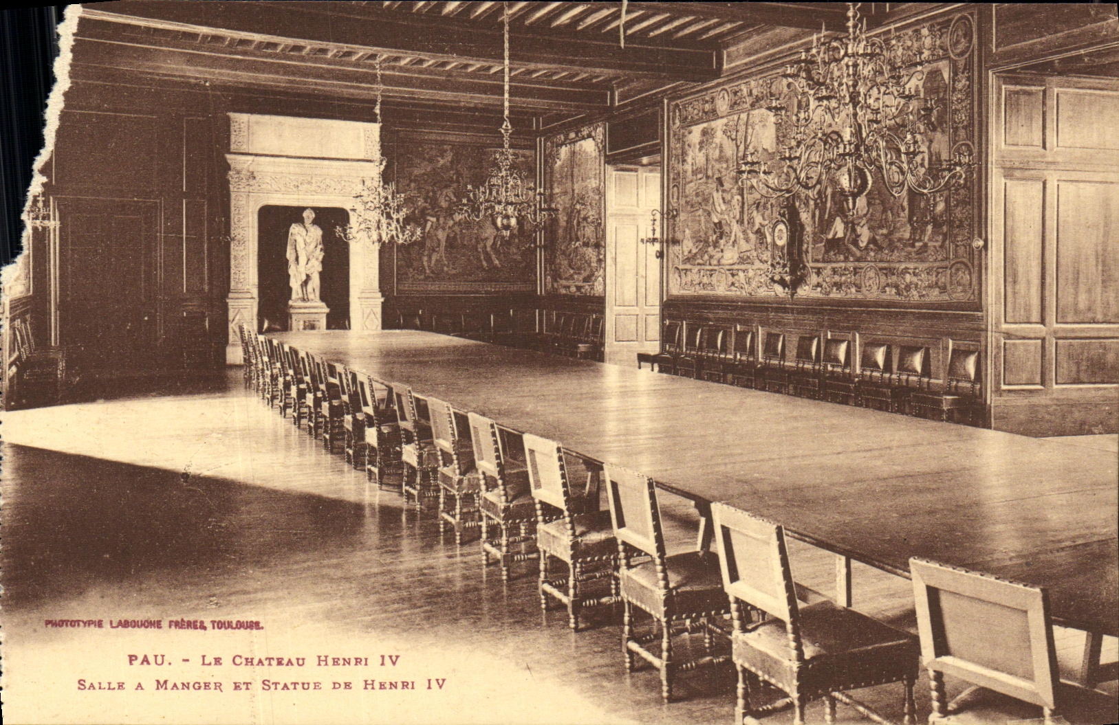 Pau - Le Château Henri IV — Salle à Manger et Statue de Henri IV — Phototypie Labouogne Frères, Toulouse