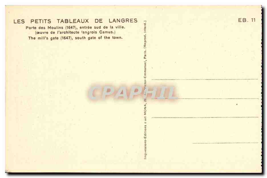 CPA Langres Porte des Moulins Entree sud de la ville — Verso