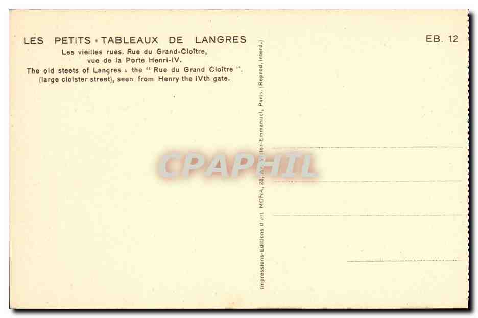 Langres — Les vieilles rues vue de la Porte Henri-IV — Mona — Rückseite