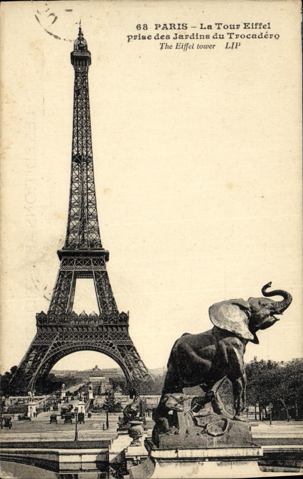 CPA Paris La Tour Eiffel Prise des Jardins du Trocadero Elephant