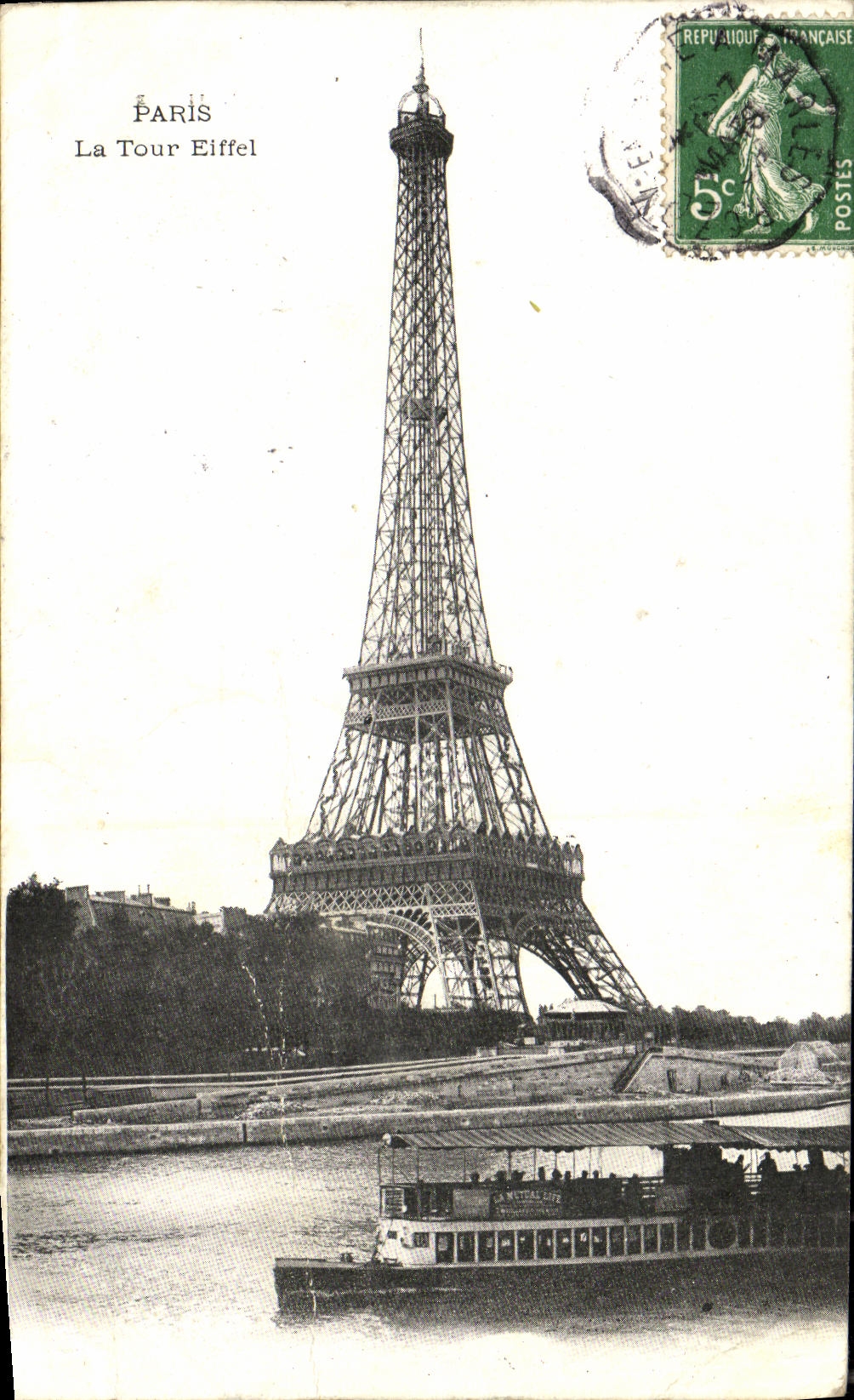 CPA Paris La Tour Eiffel Peniche Bateau