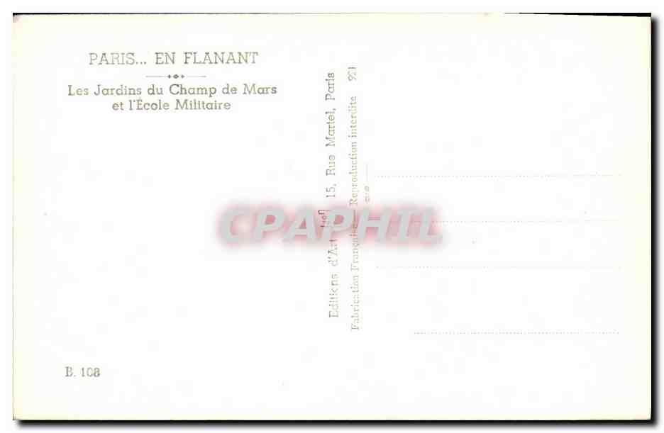 Les Jardins du Champ de Mars et l'École Militaire — Paris — Éditions d'Art, Paris — Rückseite
