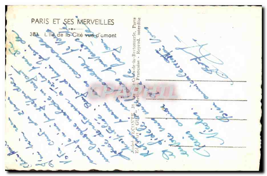 CPM Paris Et Ses Merveilles ile de la Cite Notre Dame — Verso