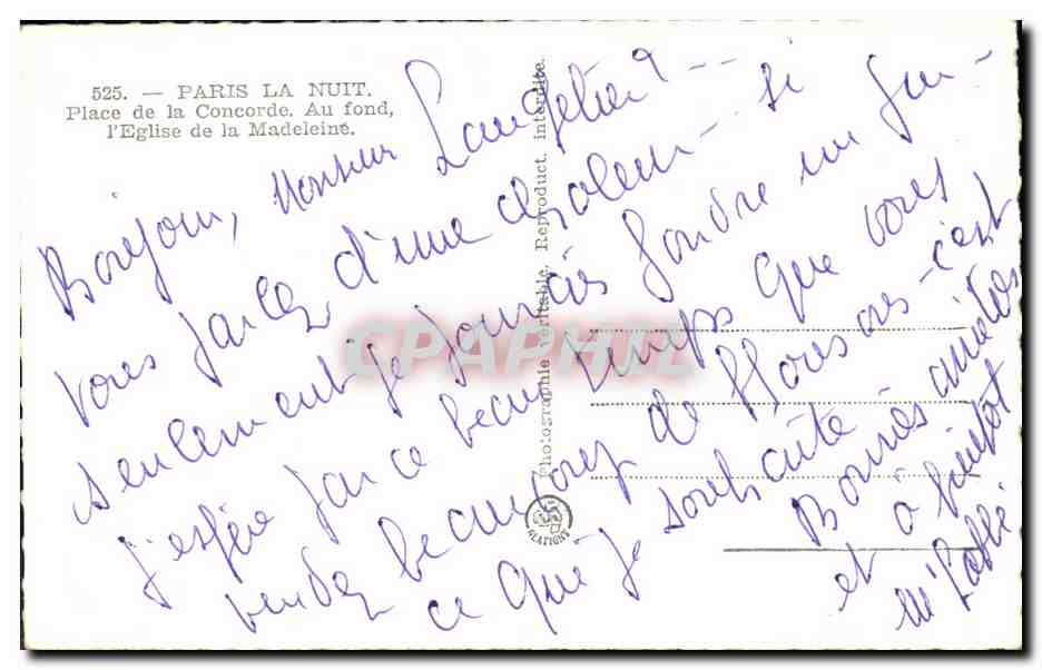 CPM Paris Place de la Concorde la nuit Eglise de la Madeleine — Rückseite