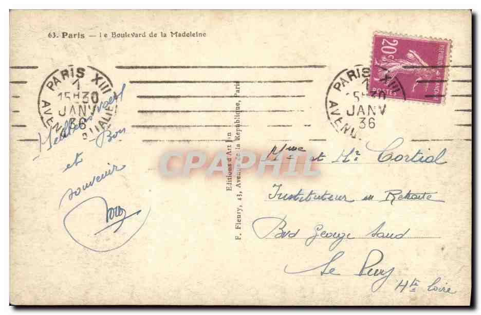 CPA Paris Le Boulevard de la Madeleine — Rückseite
