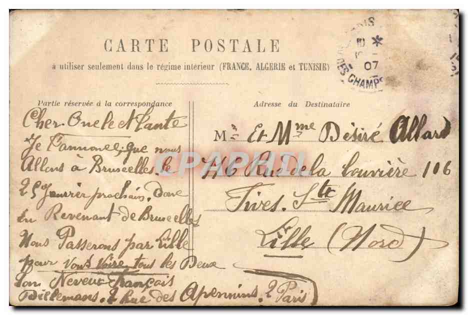 CPA Paris Palais de la Legion d Honneur — Rückseite