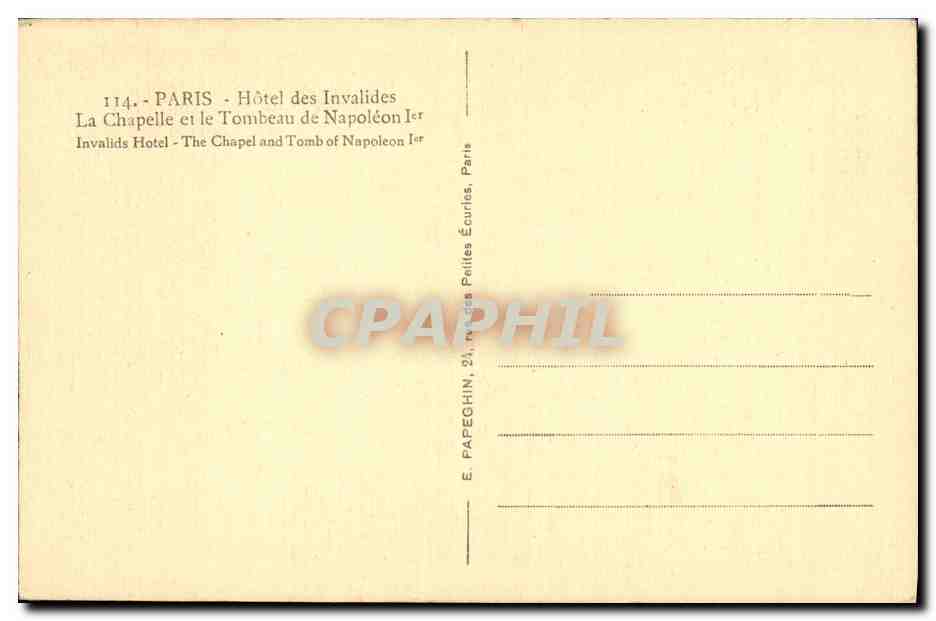 CPA Paris Hotel des Invalides La chapelle et le tombeau de Napoleon 1er — Verso