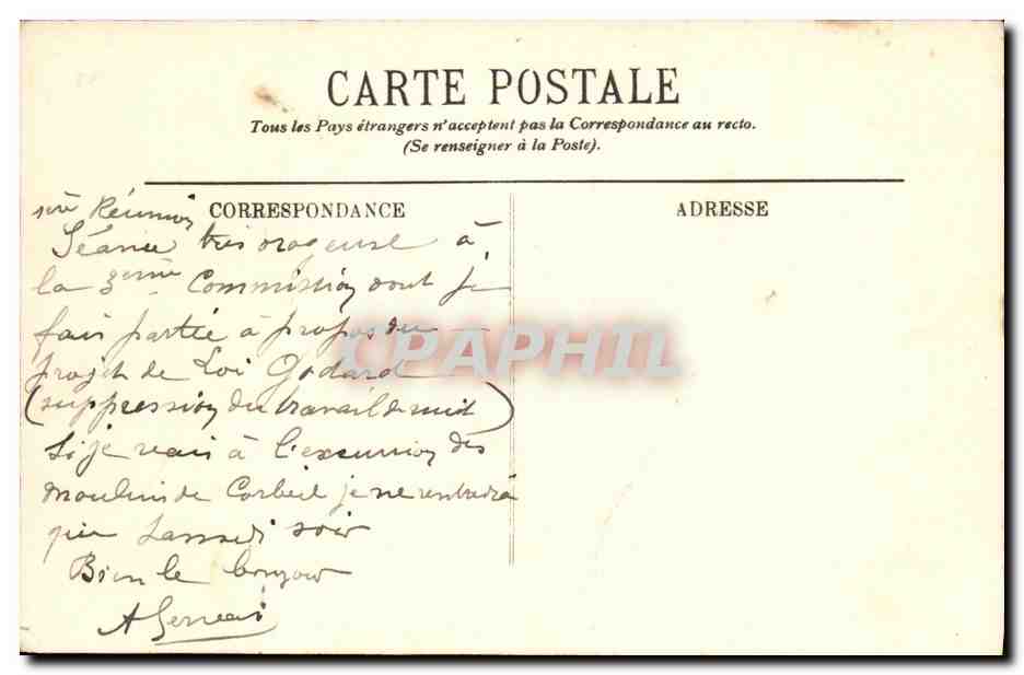 CPA Paris La Rue Turbigo et la Statue de la Republique Automobile Tramway — Rückseite