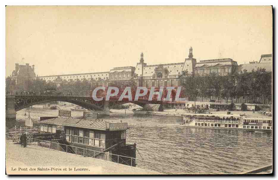 CPA Paris Le pont des Saints Peres et le Louvre Peniche Bateau 