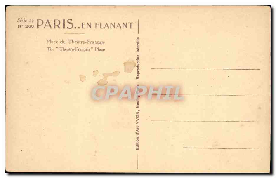 CPA Paris Place du theatre francais Hotel du Louvre — Rückseite