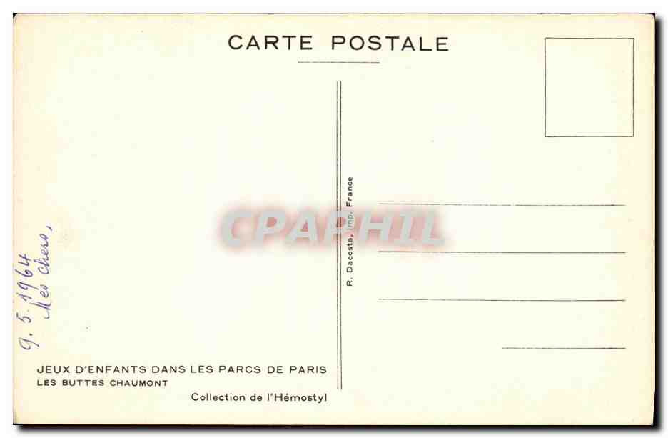 CPA Paris Jeux d enfants Buttes Chaumont — Verso