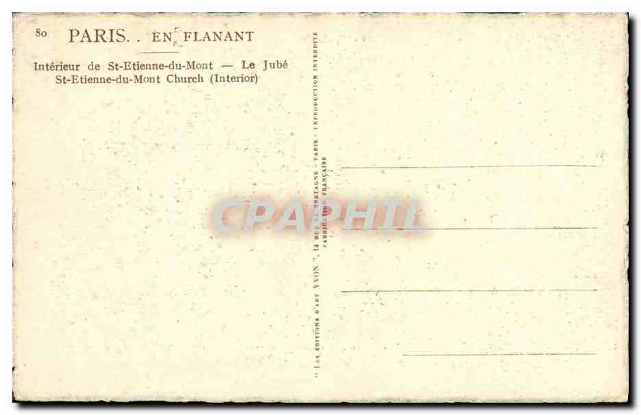 CPA Paris En Flanant Interieur de St Etienne du Mont Le jube — Verso
