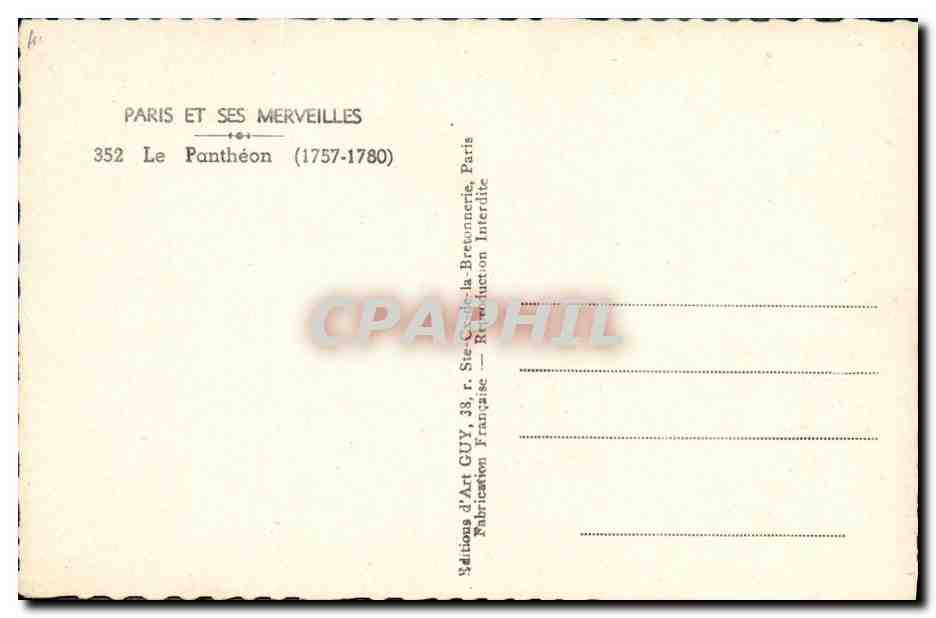CPM Paris Et Ses Merveilles Le Pantheon — Rückseite