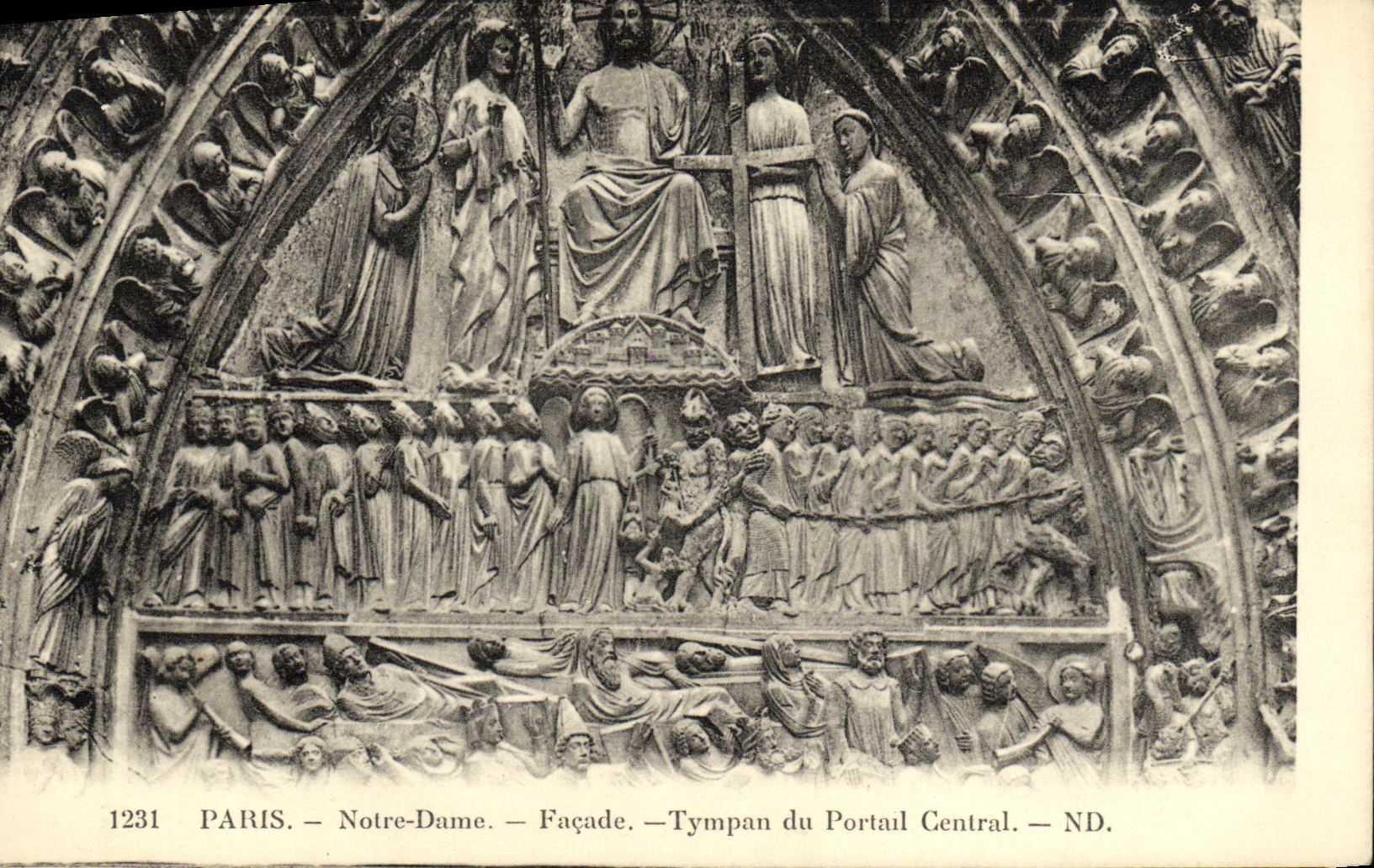 CPA Paris Notre Dame Facade Tympan du Portal Central