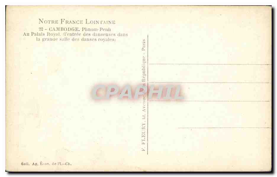 CPA Notre France Lointaine Cambodge Phnom Penh Au Palais Royal — Rückseite