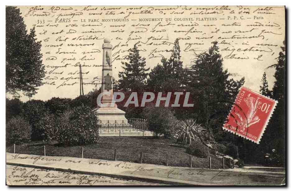 CPA Paris Le Parc Montsouris Monument du Colonel Flatters