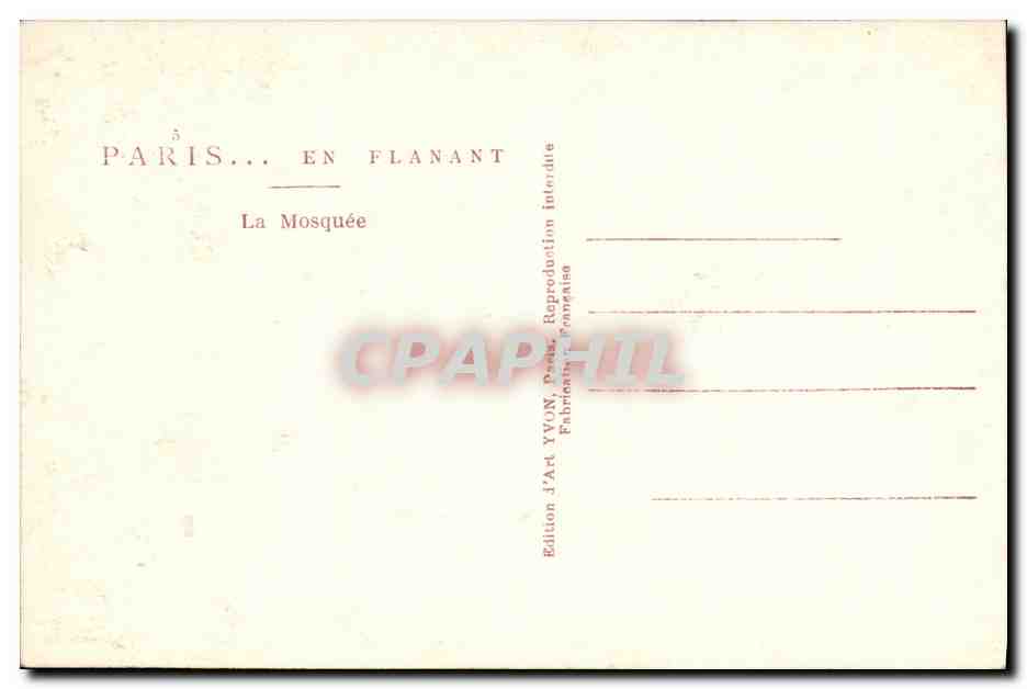 CPA Paris En Flanant La Mosquee — Rückseite