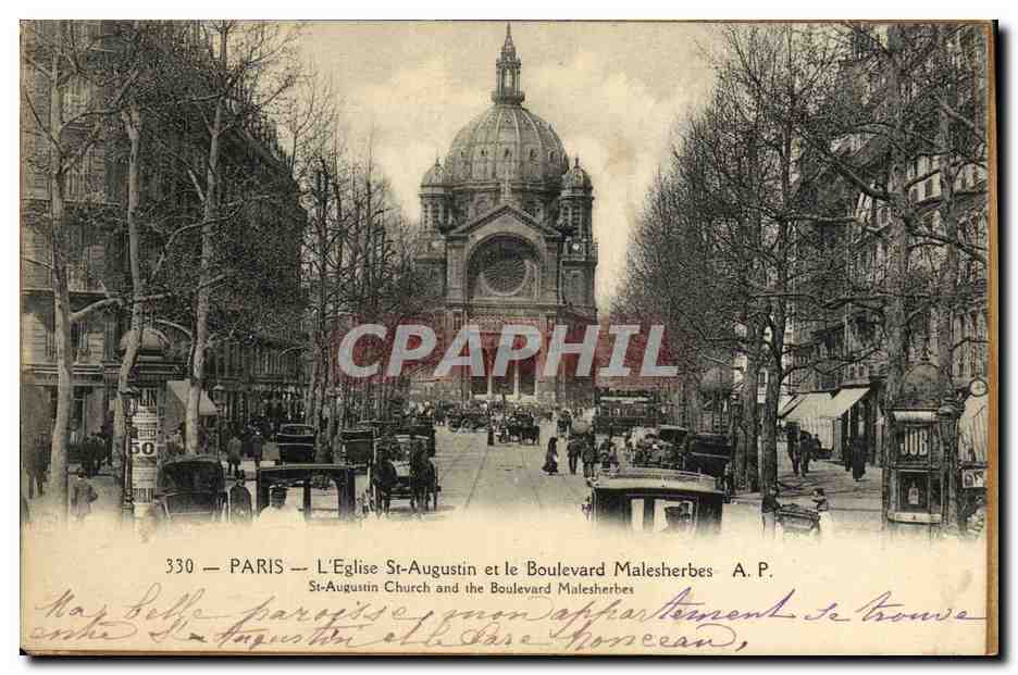 CPA Paris L Eglise St Augistin et le Boulevard Malesherbes collee a autre carte Arc de Triomphe Du Carrousel