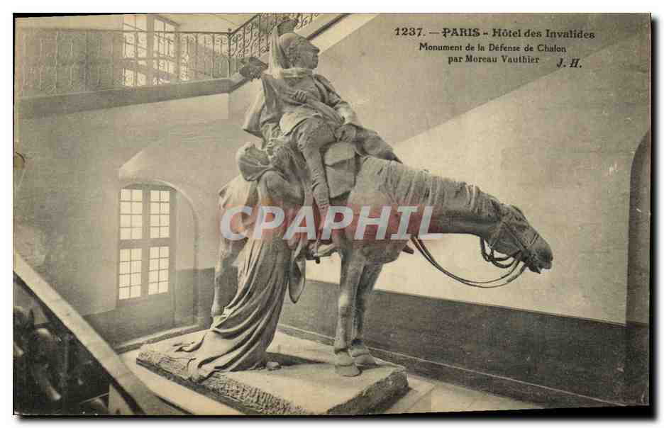CPA Paris Hotel des Invalides Monument de la Defense de Chalon Moreau Vauthier Cheval Militaria