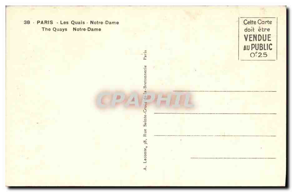 CPA Paris Les Quais Notre Dame — Verso