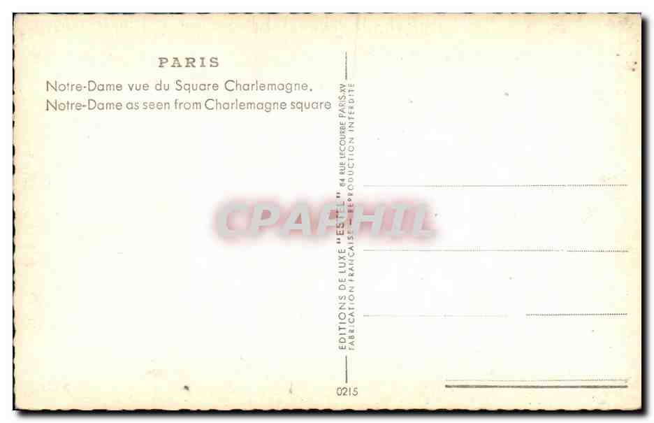 CPM Paris Notre Dame vue du Square Charlemagne — Verso