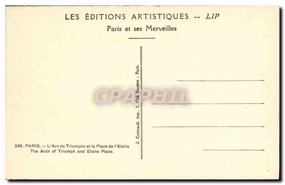 CPA Paris L Arc de Triomphe et la Place de l Etoile — Rückseite