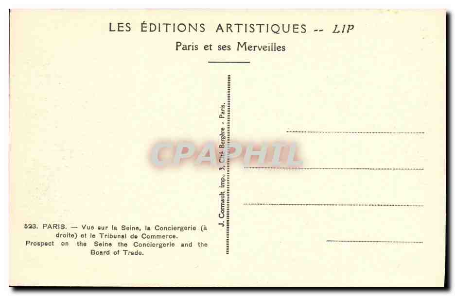CPA Paris Vue sur la Seine la Conciergerie et le Tribunal de Commerce — Rückseite