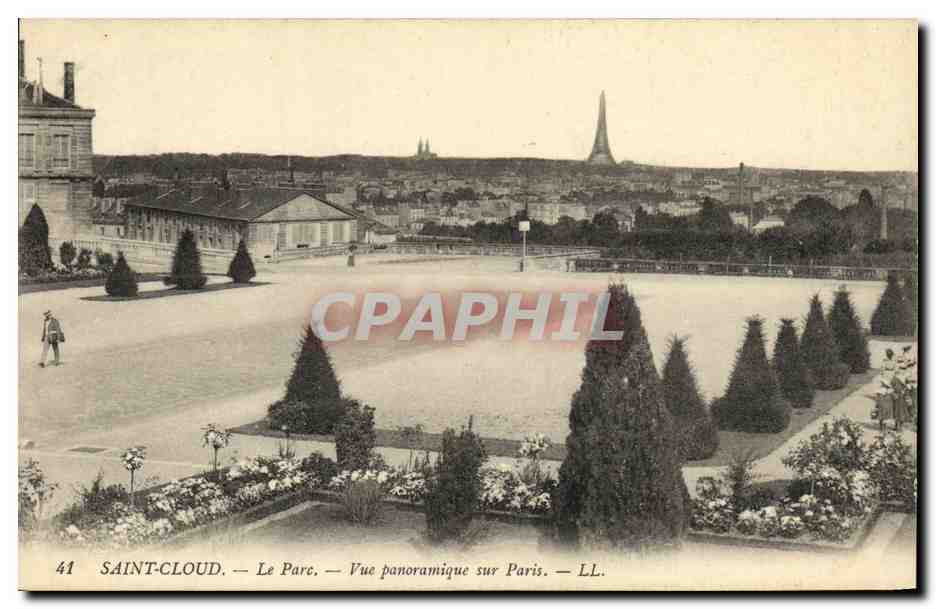 CPA St Cloud Le Parc Vue Panoramique Sur Paris Tour Eiffel