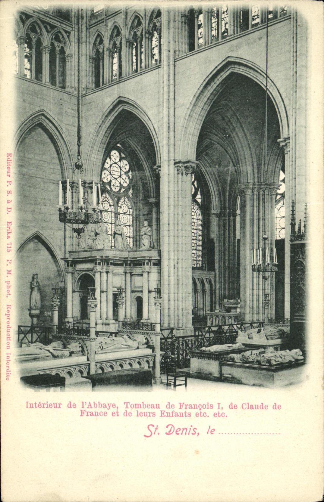 Intérieur de l'Abbaye Saint-Denis — Tombeau de François Ier et de Claude de France — Éditeur R. S. à D. n° 718