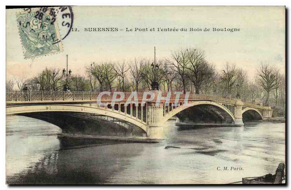 CPA Suresnes Le Pont et L Entree du Bois de Boulogne