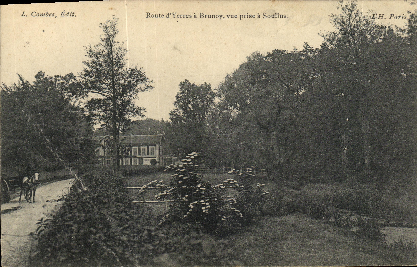 Route d'Yerres à Brunoy, vue prise à Soullins — L. Combès, Édit. — E.H. Paris