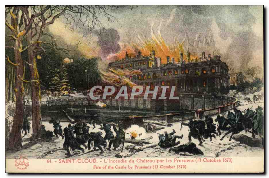 CPA Saint Cloud L incendie du chateau par les Prussiens 13 octobre 1870 