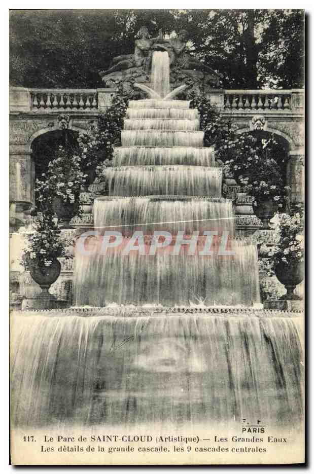 CPA St Cloud Le Parc Les Grandes Eaux Les Details de la Grande Cascade Les 9 cascadescentrales