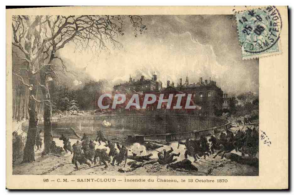 CPA Saint Cloud Incendie du Chateau le 13 octobre 1870