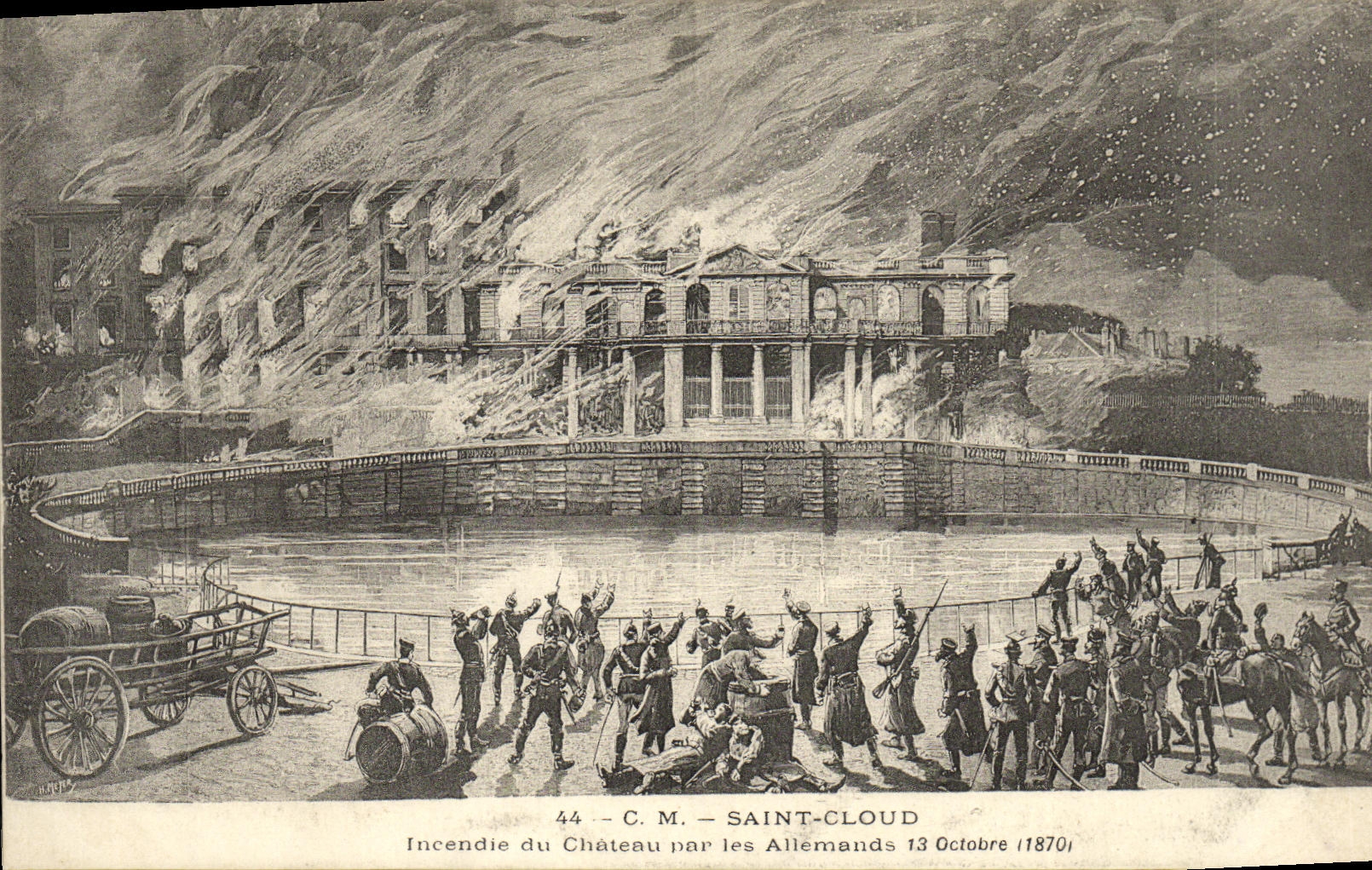 CPA Saint Cloud Incendie du Chateau par les Allemands 13 octobre 1870