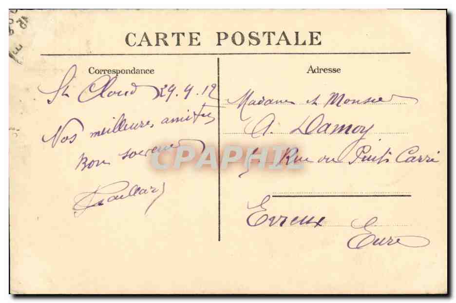 CPA Saint Cloud Le Parc Etang de Villeneuve artistique Enfant — Rückseite
