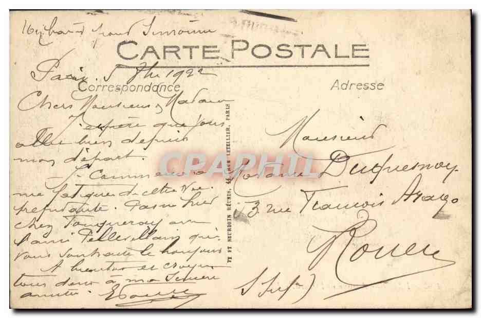CPA Paris Avenue de l Opera — Rückseite