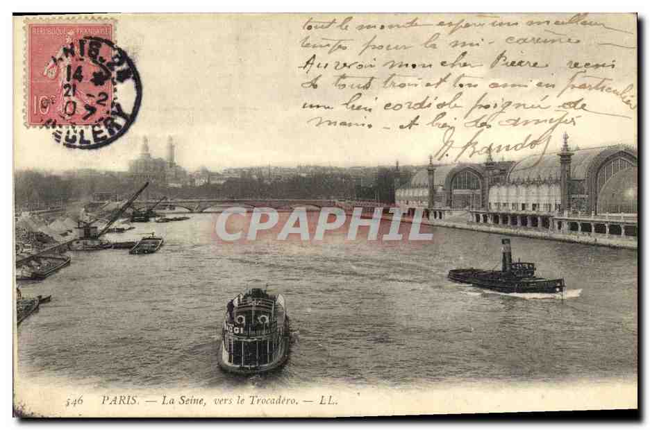 CPA Paris La Seine vers le Trocadero