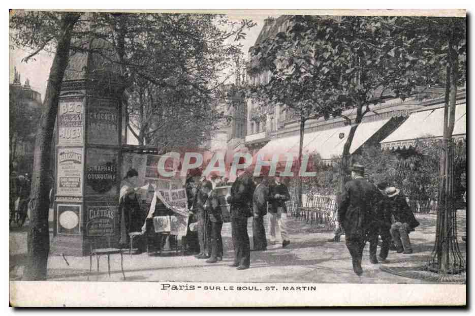 Paris-sur-le-Boul. St. Martin — scène de rue avec kiosque à journaux — Cletera's