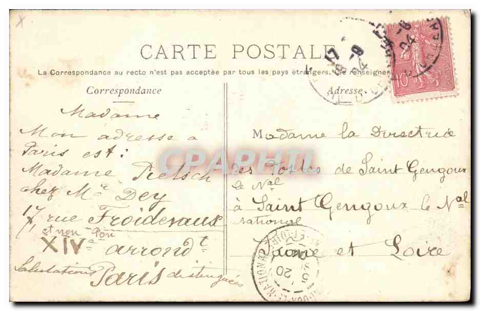 CPA Paris Observatoire du Parc Montsouris — Rückseite