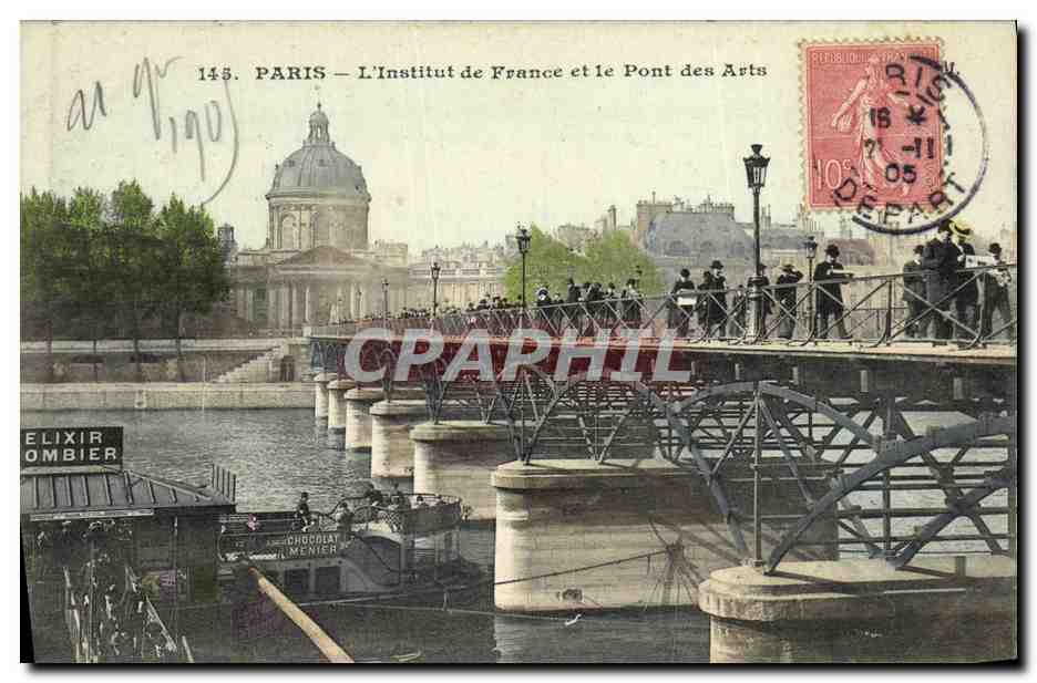 CPA Paris L Institut de France et le Pont des Arts Peniche Chocolat Menier