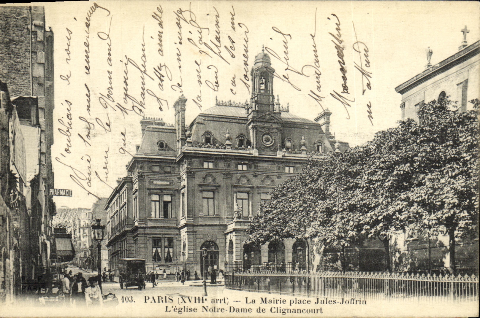 CPA Paris La Mairie Place Jules Joffrin L eglise Notre Dame de Clignancourt