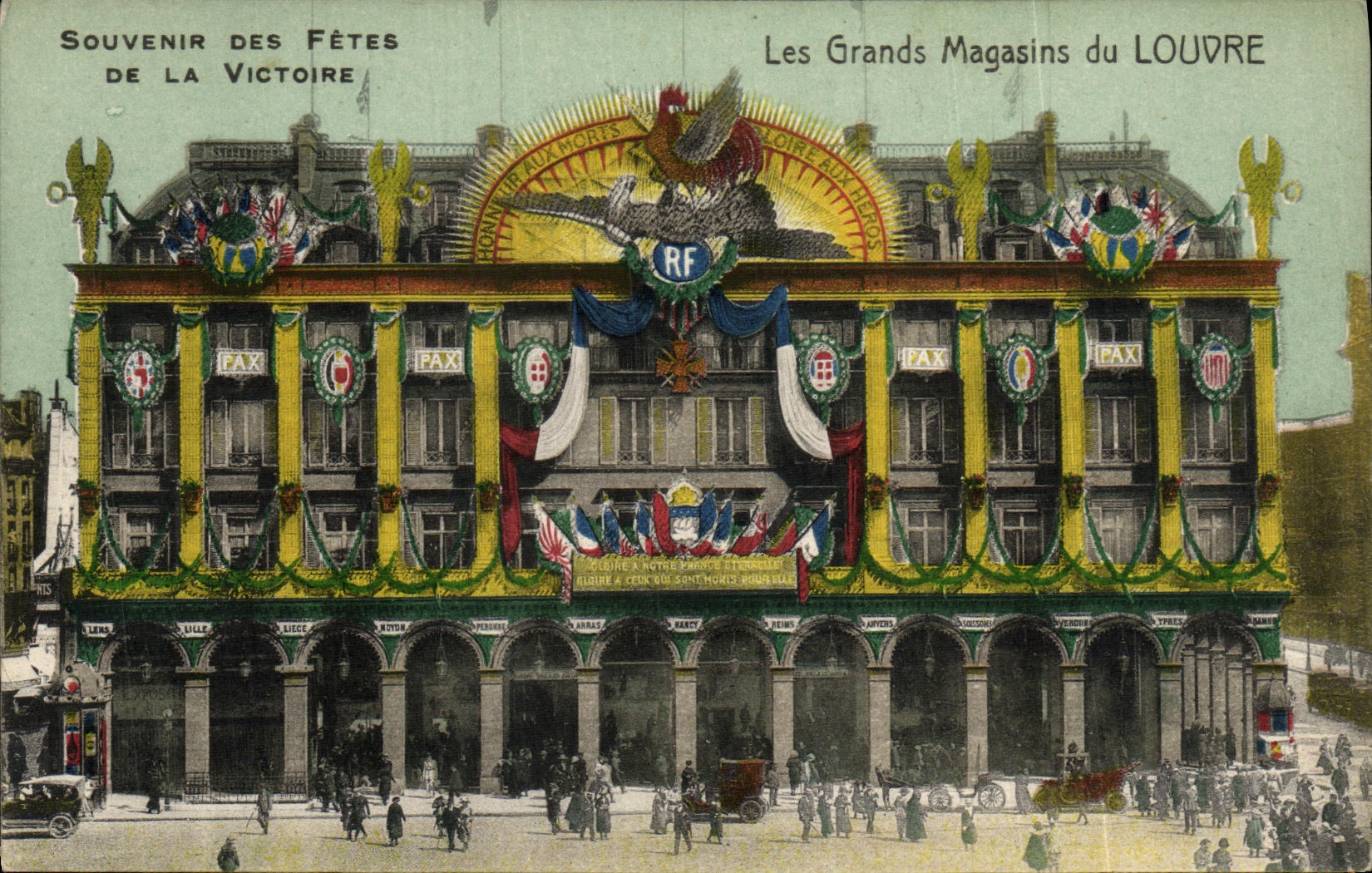 CPA Paris Les grand Magasins du Louvre Fetes de la Victoire 1919 Militaria Coq