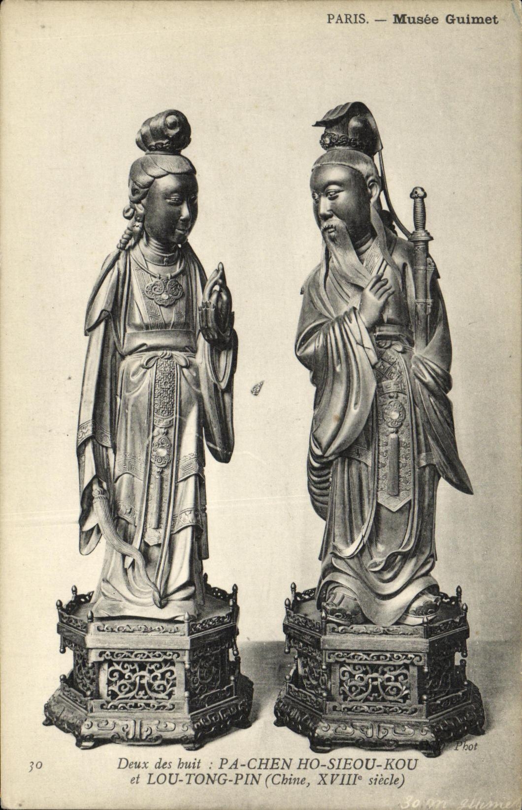 CPA Paris Musee Guimet Deux des buit Pa Chen ho Sieiu Kou et Lou Tong Pin Chine China