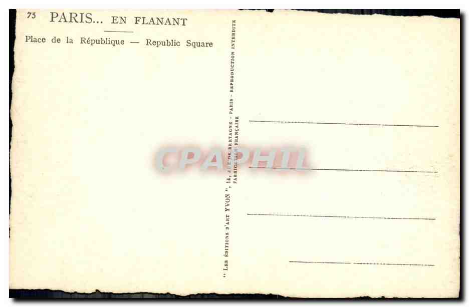 CPA Paris En Flanant Place de la Republique — Rückseite