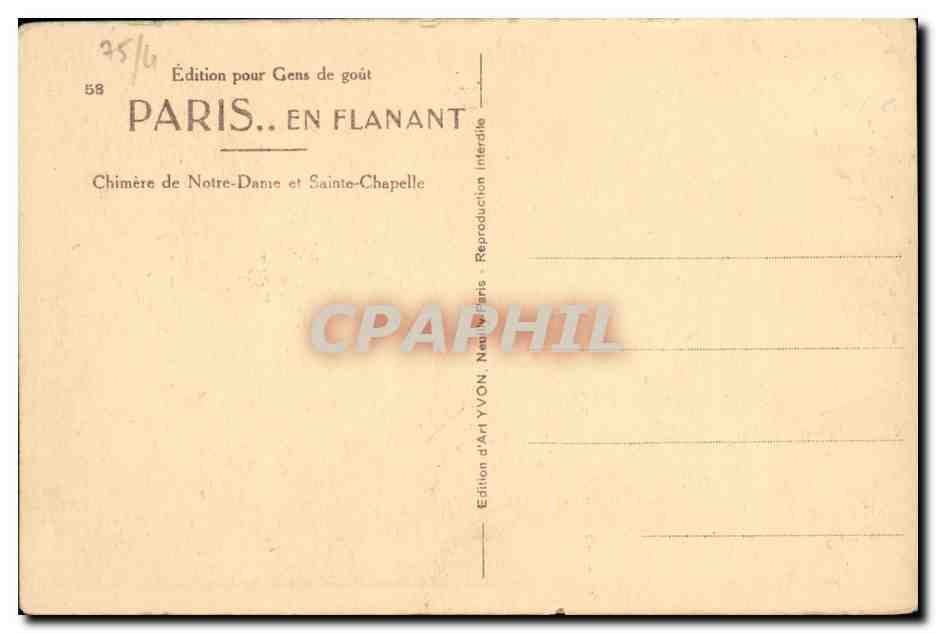 CPA Paris En Flanant Chimere de Notre Dame et Sainte Chapelle — Rückseite