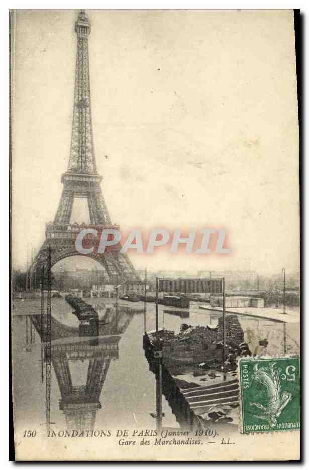 Inondations de Paris — Janvier 1910 — Grare des Marchandises — LL.